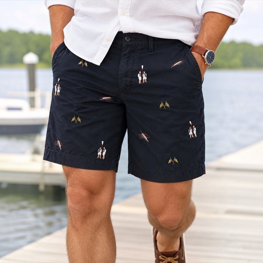 Polo Ralph Lauren Mens 36 Rowing Embroidered Navy Chino Shorts 9"